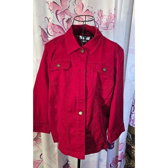 Christopher & Banks XL Red Lightweight Button Shacket Red Great Condition - Picture 1 of 11